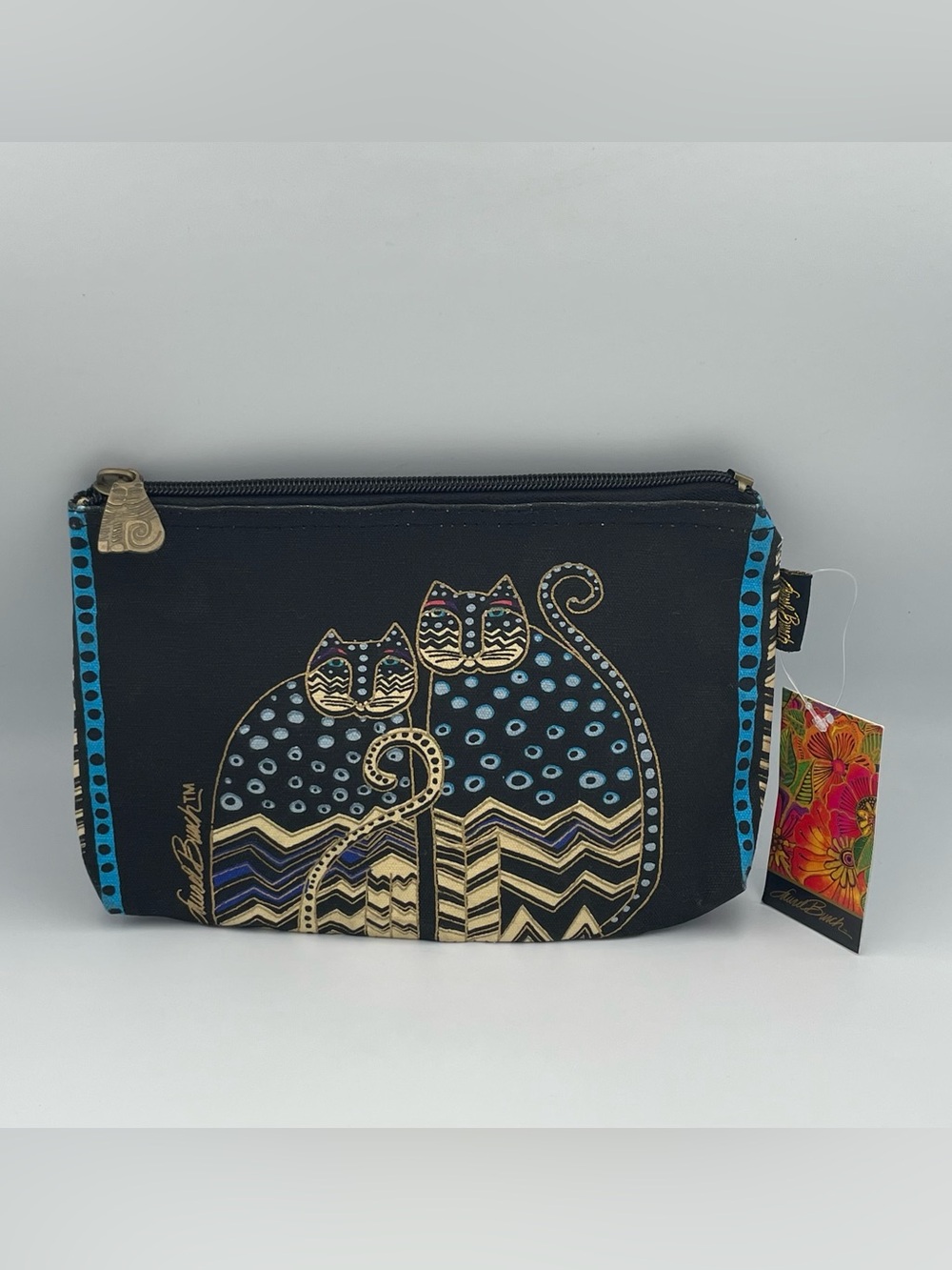 Laurel Burch Sun ‘n Sand Zippered Canvas Cosmetic Makeup Pouch Bag CATS NWT